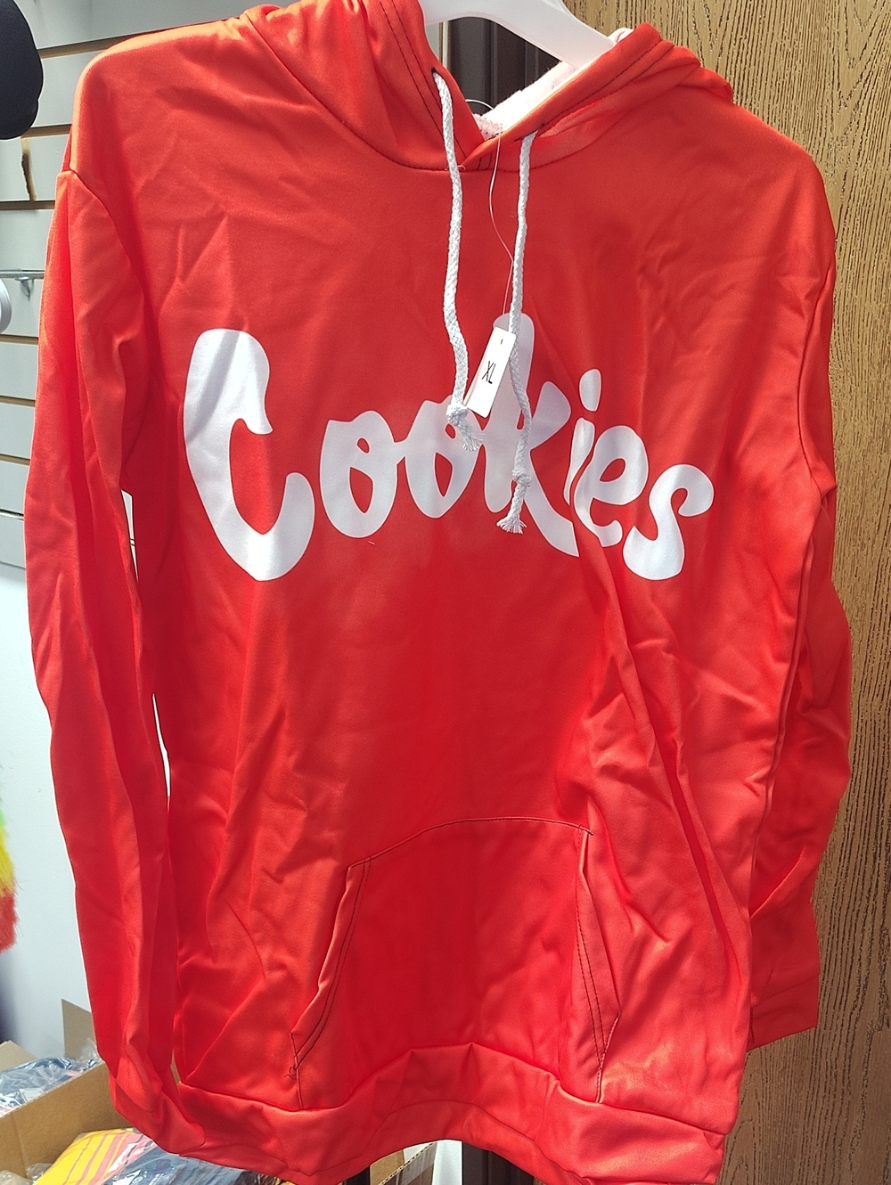 Mens  Red Hoodie Sweatshirt with White Script Logo